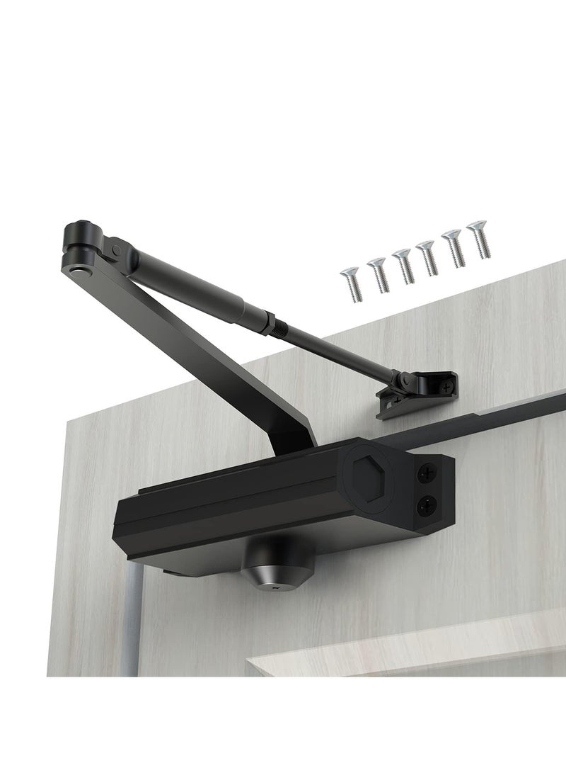 والالا Automatic Door Closer Heavy Duty Fire Prevention Spring Hydraulic Aluminum Alloy Surface Mounted Residential Commercial Grade Door Closer Adjustable Speed Door Weights 65-85 kg,Black - Image 1